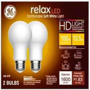 Relax Hd+ Led Light Bulbs, Soft White, 1600 Lumens, 13 Watt, 2-pk.