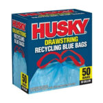 Husky HK30DS050BU 30-Gallon Drawstring Recycling Blue Bags, 50 Count